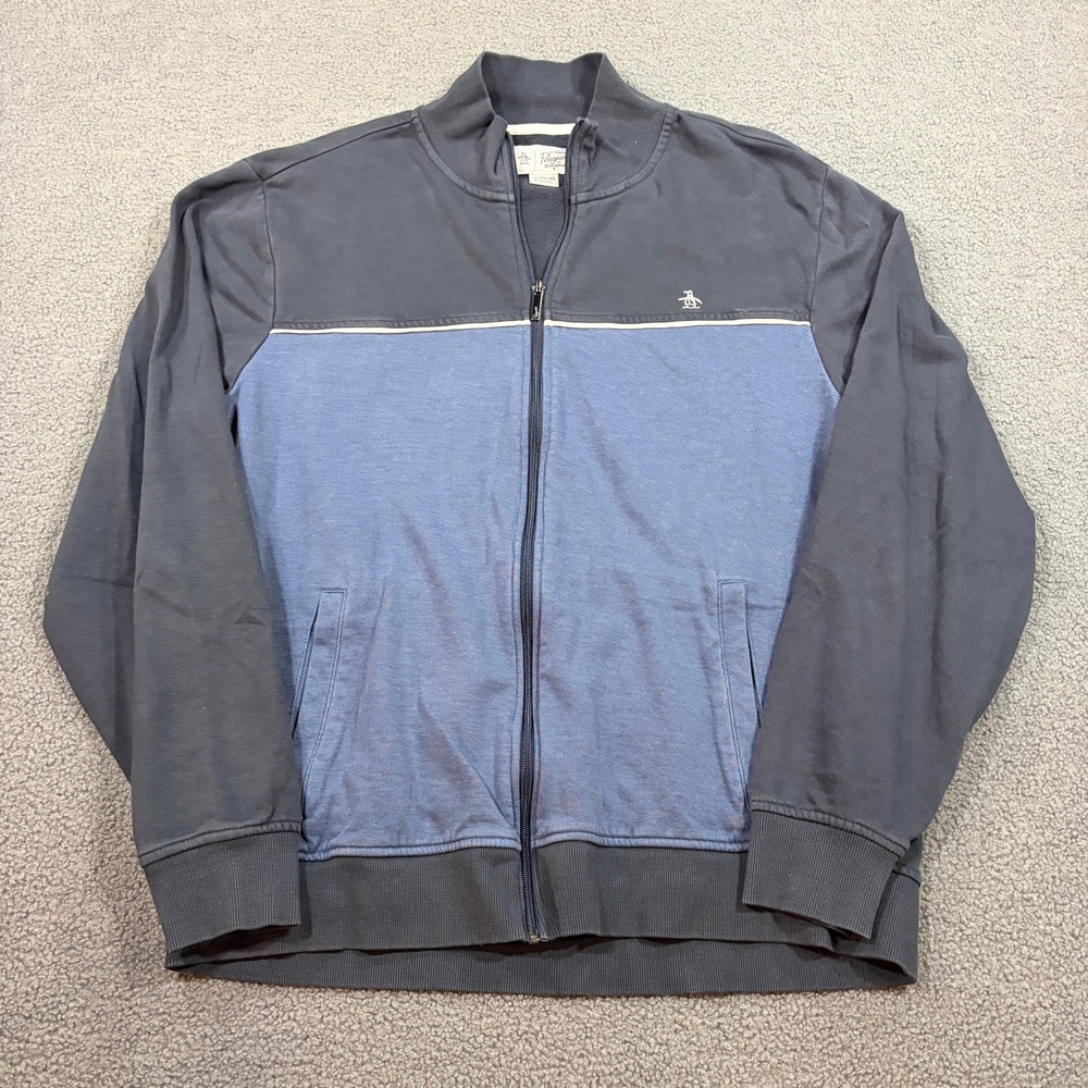 Original Penguin Jacket Mens XL Blue Track Full Zip Colorblock Mock Neck 8624